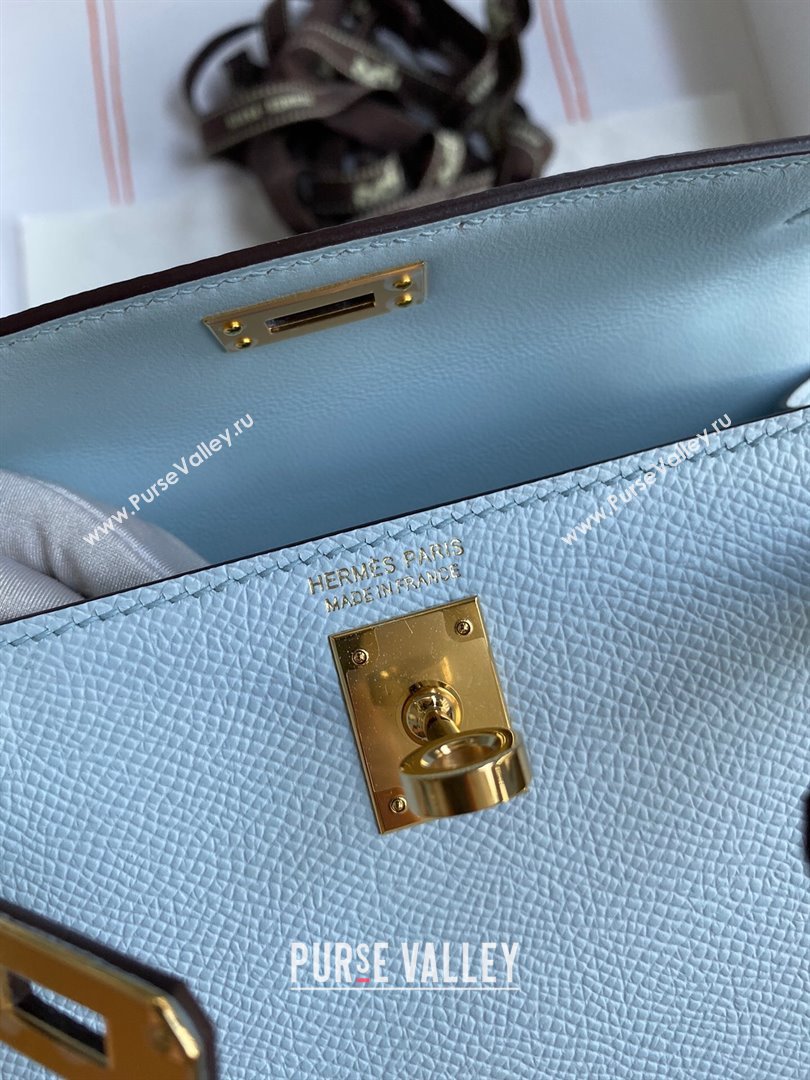Hermes Mini Kelly II Bag 19cm in Original Epsom Leather Haze Blue/Gold 2024 (Full Handmade) (XYA-24030516)