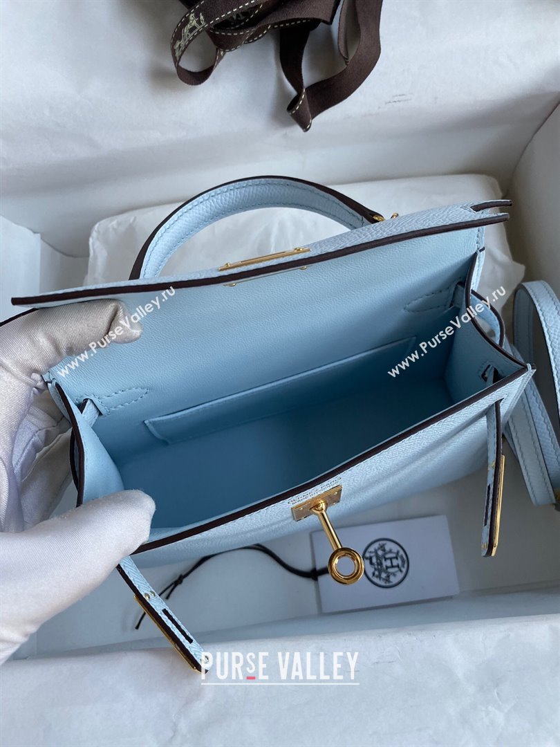 Hermes Mini Kelly II Bag 19cm in Original Epsom Leather Haze Blue/Gold 2024 (Full Handmade) (XYA-24030516)