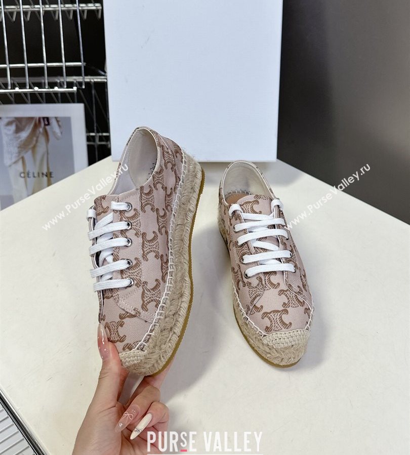 Celine Lace-up Platform Les Espadrilles in Triomphe Canvas Pink 2025 (HQG-250709089)