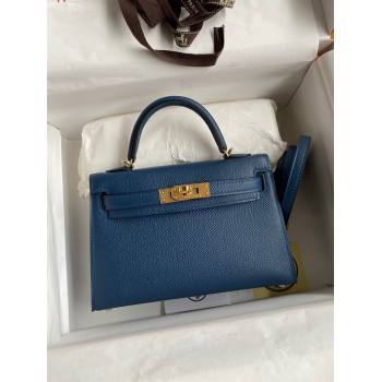 Hermes Mini Kelly II Bag 19cm in Original Epsom Leather Dark Blue/Gold 2024 (Full Handmade) (XYA-24030517)