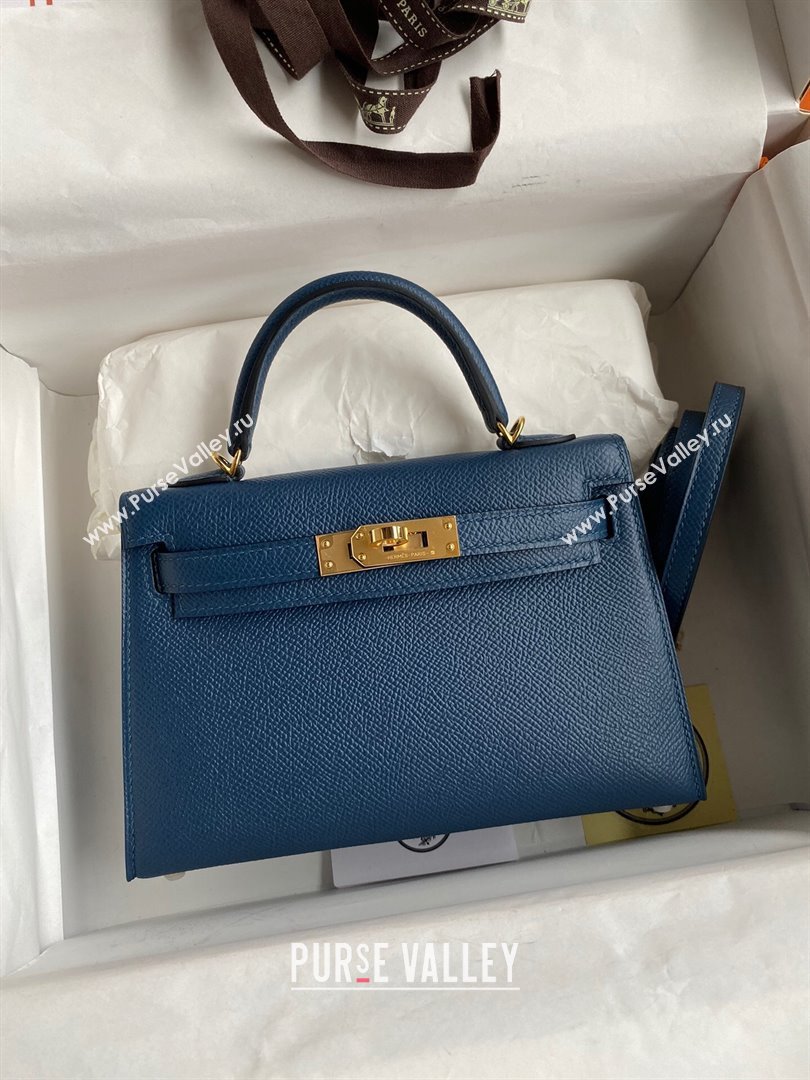 Hermes Mini Kelly II Bag 19cm in Original Epsom Leather Dark Blue/Gold 2024 (Full Handmade) (XYA-24030517)