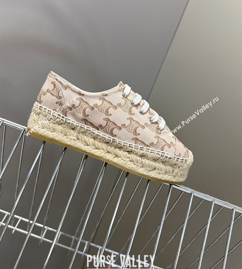 Celine Lace-up Platform Les Espadrilles in Triomphe Canvas Pink 2025 (HQG-250709089)
