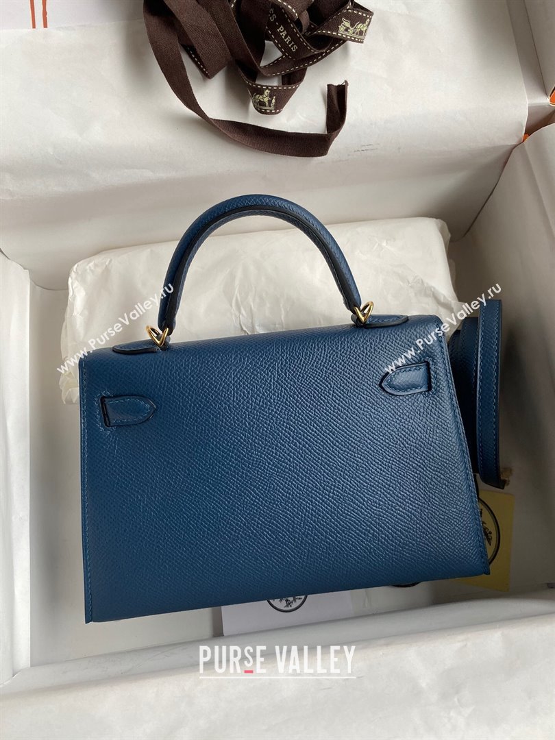 Hermes Mini Kelly II Bag 19cm in Original Epsom Leather Dark Blue/Gold 2024 (Full Handmade) (XYA-24030517)