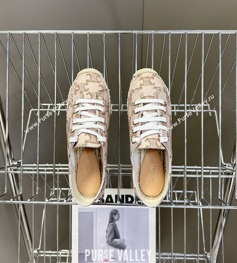 Celine Lace-up Platform Les Espadrilles in Triomphe Canvas Pink 2025 (HQG-250709089)