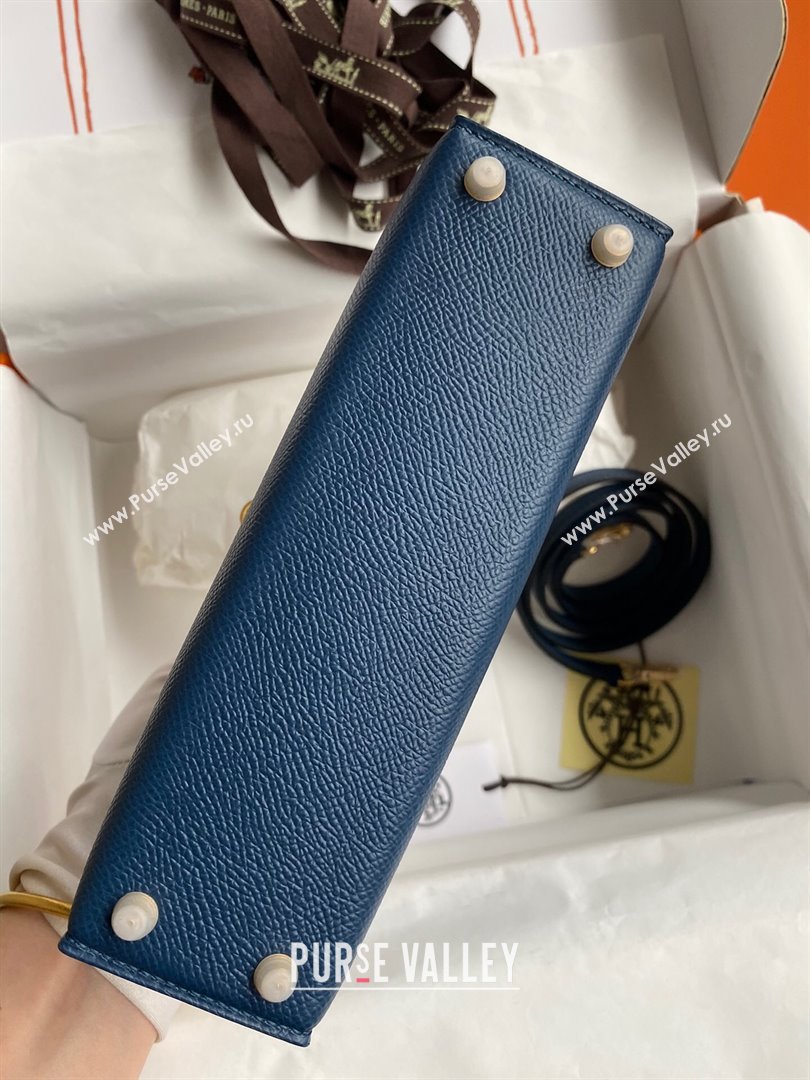 Hermes Mini Kelly II Bag 19cm in Original Epsom Leather Dark Blue/Gold 2024 (Full Handmade) (XYA-24030517)