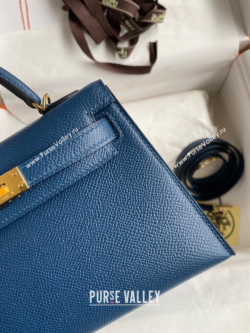 Hermes Mini Kelly II Bag 19cm in Original Epsom Leather Dark Blue/Gold 2024 (Full Handmade) (XYA-24030517)