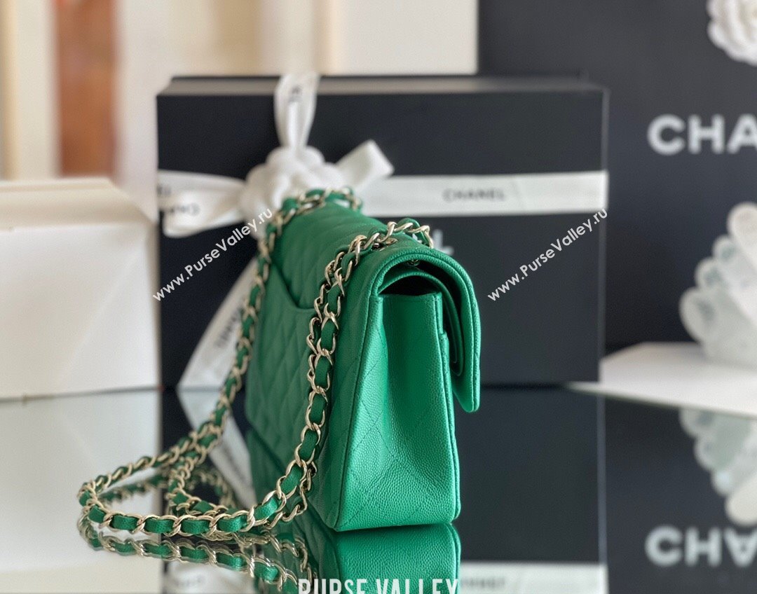 Chanel Grained Calfskin Small Classic Flap Bag A01116 Green/Light Gold 2023 Original Quality (MHE-24061804)