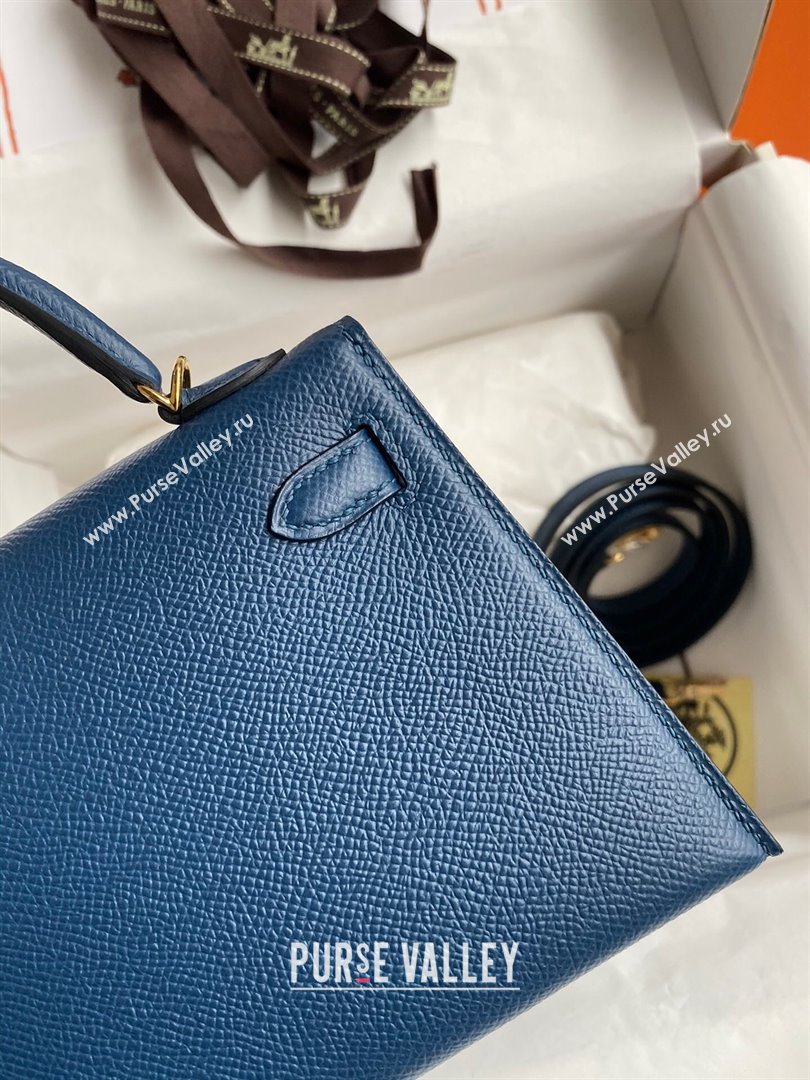 Hermes Mini Kelly II Bag 19cm in Original Epsom Leather Dark Blue/Gold 2024 (Full Handmade) (XYA-24030517)