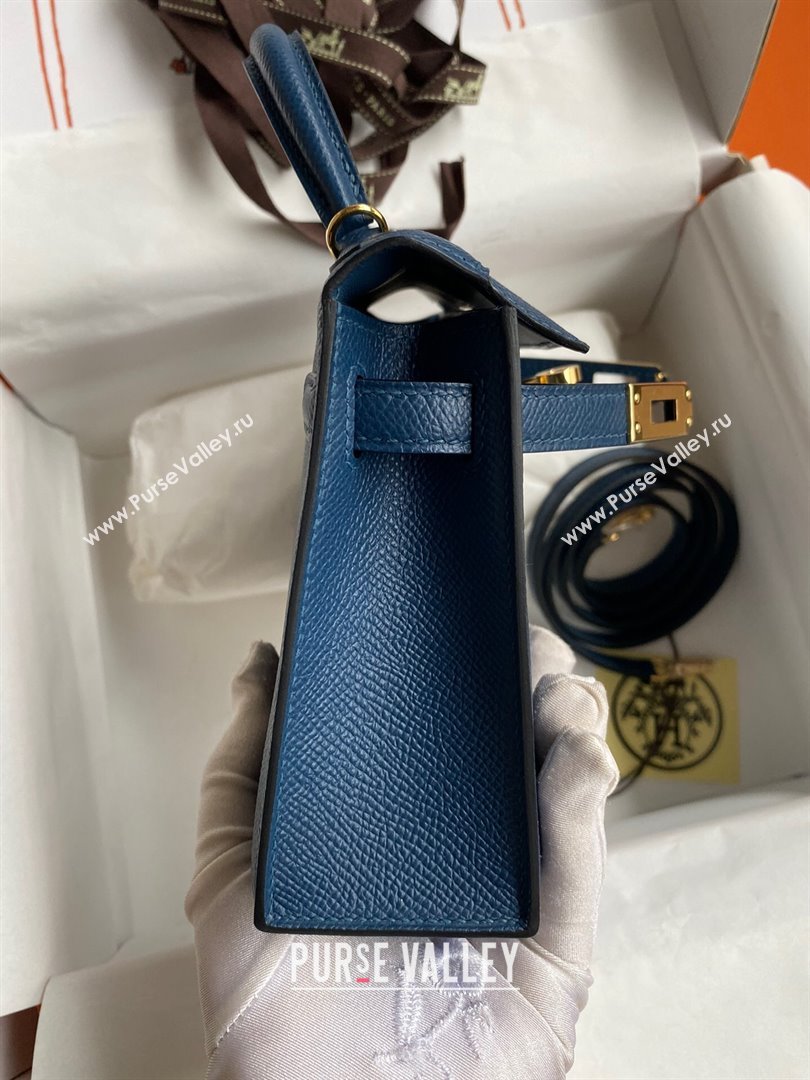 Hermes Mini Kelly II Bag 19cm in Original Epsom Leather Dark Blue/Gold 2024 (Full Handmade) (XYA-24030517)