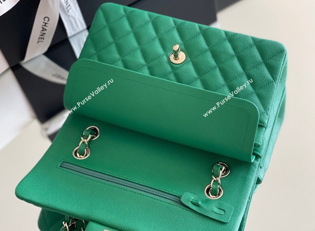 Chanel Grained Calfskin Small Classic Flap Bag A01116 Green/Light Gold 2023 Original Quality (MHE-24061804)