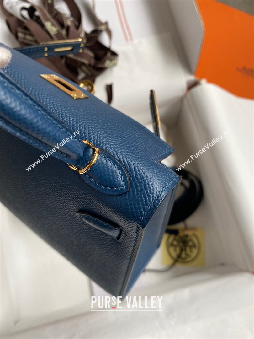 Hermes Mini Kelly II Bag 19cm in Original Epsom Leather Dark Blue/Gold 2024 (Full Handmade) (XYA-24030517)