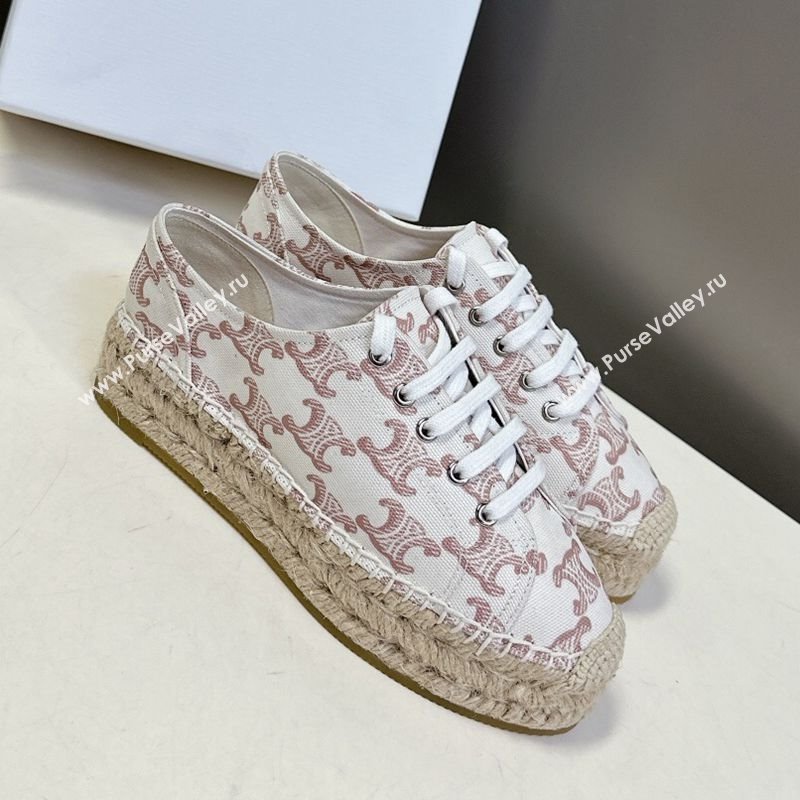 Celine Lace-up Platform Les Espadrilles in Triomphe Canvas White 2025 (HQG-250709090)
