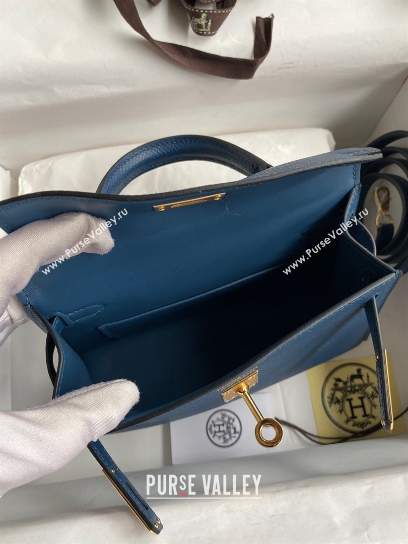 Hermes Mini Kelly II Bag 19cm in Original Epsom Leather Dark Blue/Gold 2024 (Full Handmade) (XYA-24030517)