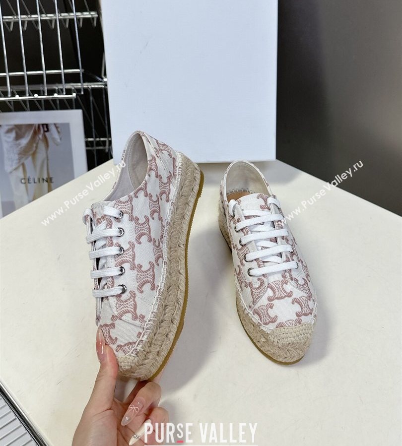 Celine Lace-up Platform Les Espadrilles in Triomphe Canvas White 2025 (HQG-250709090)