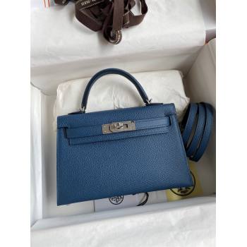 Hermes Mini Kelly II Bag 19cm in Original Epsom Leather Dark Blue/Silver 2024 (Full Handmade) (XYA-24030518)