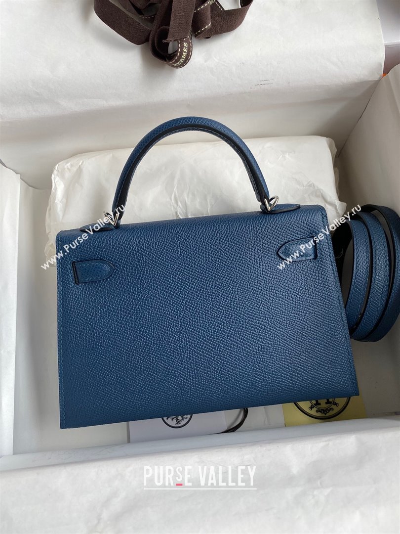 Hermes Mini Kelly II Bag 19cm in Original Epsom Leather Dark Blue/Silver 2024 (Full Handmade) (XYA-24030518)