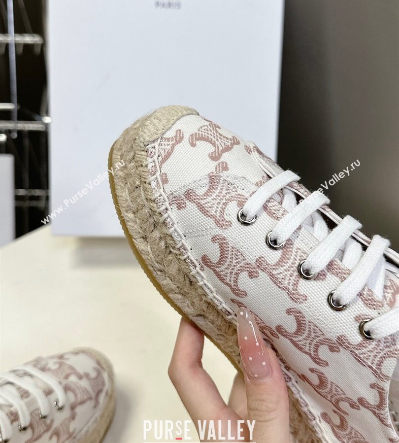 Celine Lace-up Platform Les Espadrilles in Triomphe Canvas White 2025 (HQG-250709090)