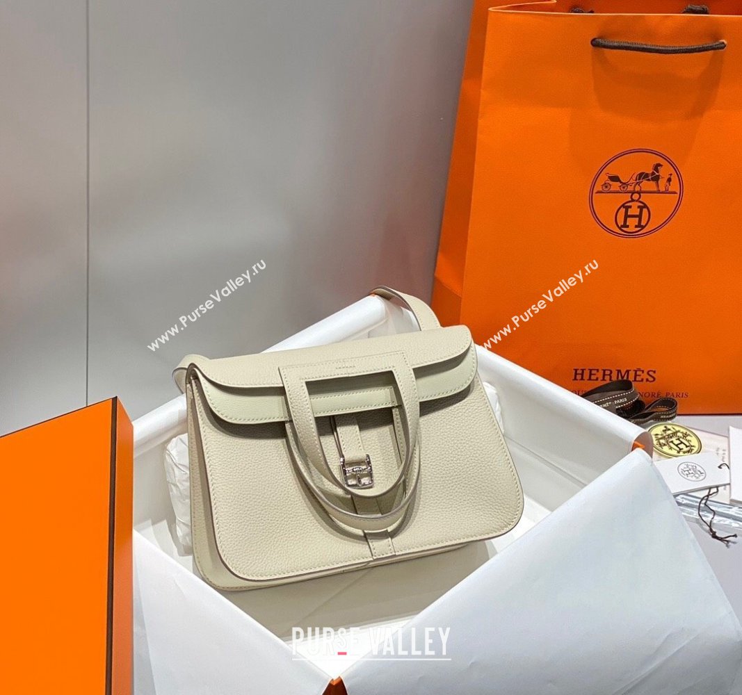 Hermes Halzan 25cm Bag in Togo Calfskin Cream White/Silver 2024 H092501 (FLB-240925005)