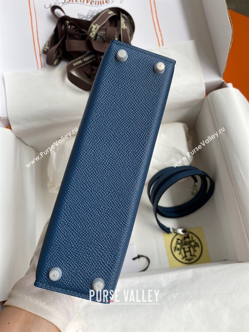 Hermes Mini Kelly II Bag 19cm in Original Epsom Leather Dark Blue/Silver 2024 (Full Handmade) (XYA-24030518)