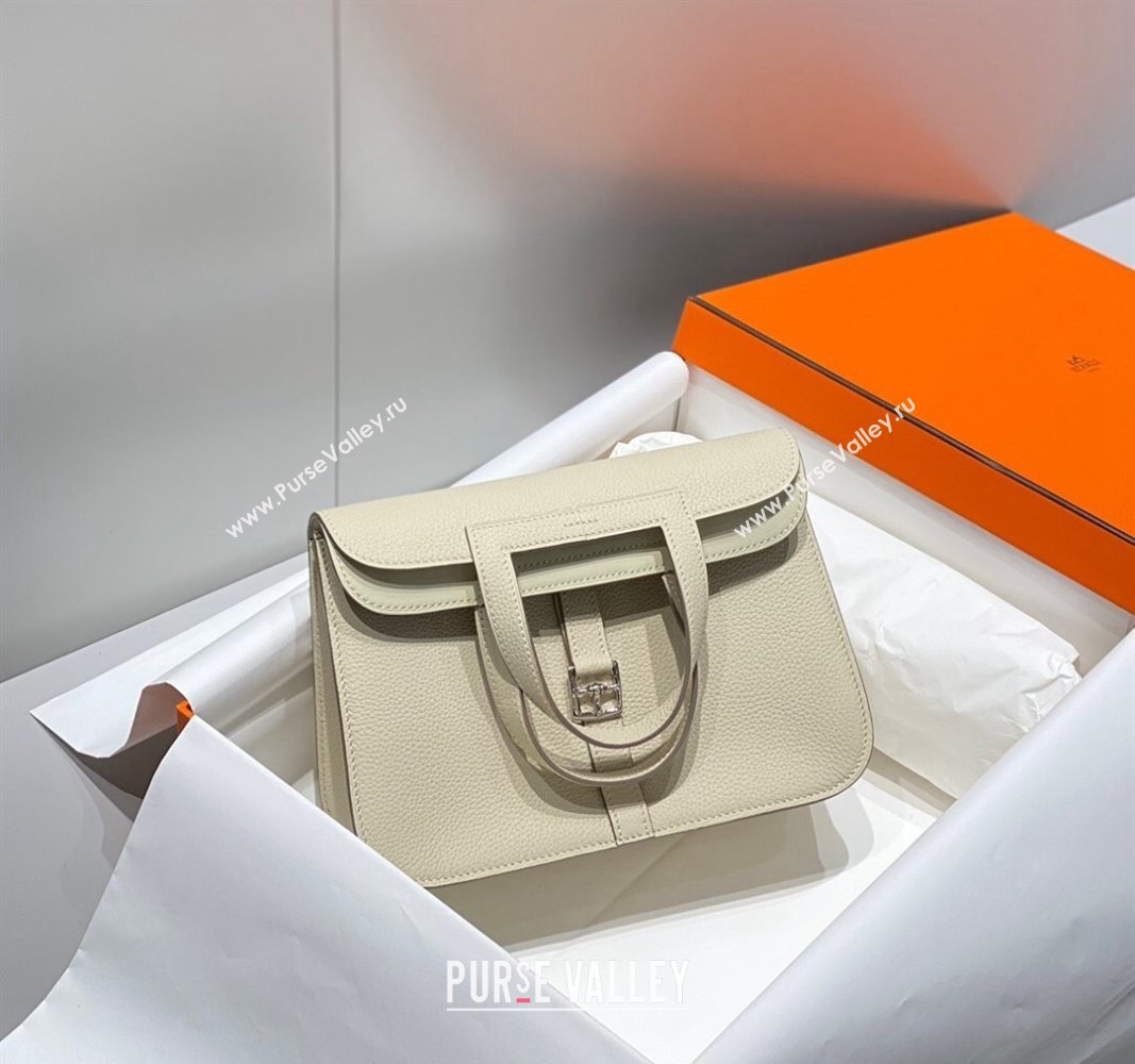 Hermes Halzan 25cm Bag in Togo Calfskin Cream White/Silver 2024 H092501 (FLB-240925005)