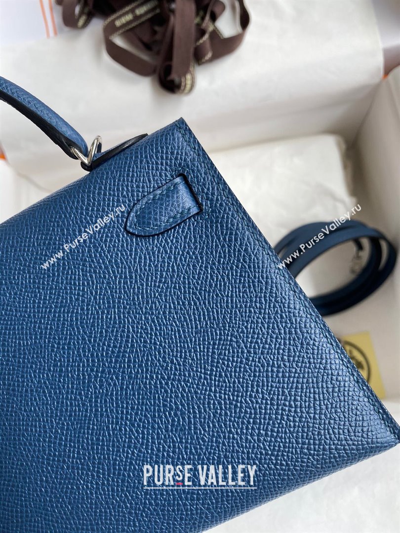 Hermes Mini Kelly II Bag 19cm in Original Epsom Leather Dark Blue/Silver 2024 (Full Handmade) (XYA-24030518)