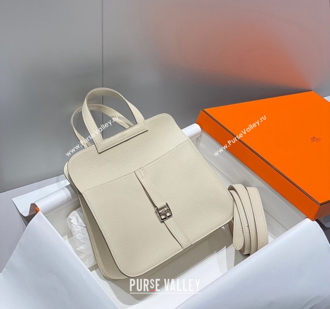 Hermes Halzan 25cm Bag in Togo Calfskin Cream White/Silver 2024 H092501 (FLB-240925005)