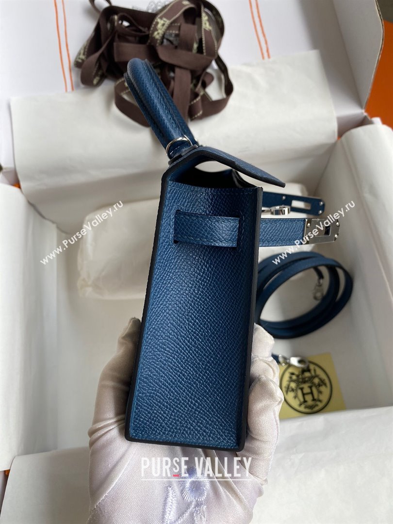 Hermes Mini Kelly II Bag 19cm in Original Epsom Leather Dark Blue/Silver 2024 (Full Handmade) (XYA-24030518)