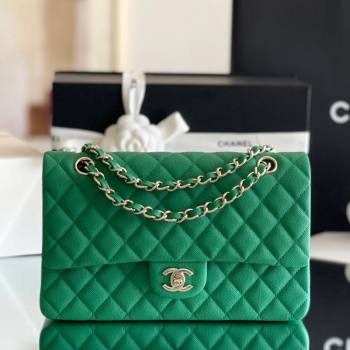 Chanel Grained Calfskin Medium Classic Flap Bag A01112 Green/Light Gold 2024 Original Quality (MHE-24061803)