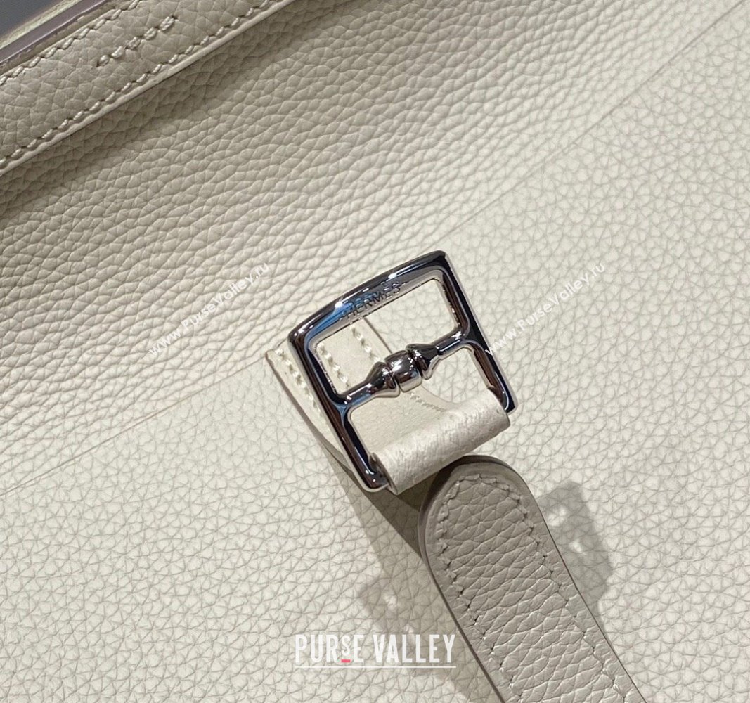 Hermes Halzan 25cm Bag in Togo Calfskin Cream White/Silver 2024 H092501 (FLB-240925005)