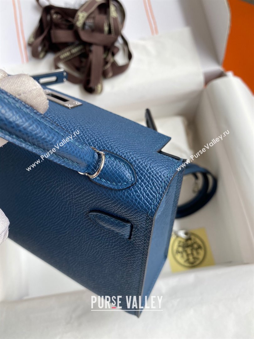 Hermes Mini Kelly II Bag 19cm in Original Epsom Leather Dark Blue/Silver 2024 (Full Handmade) (XYA-24030518)