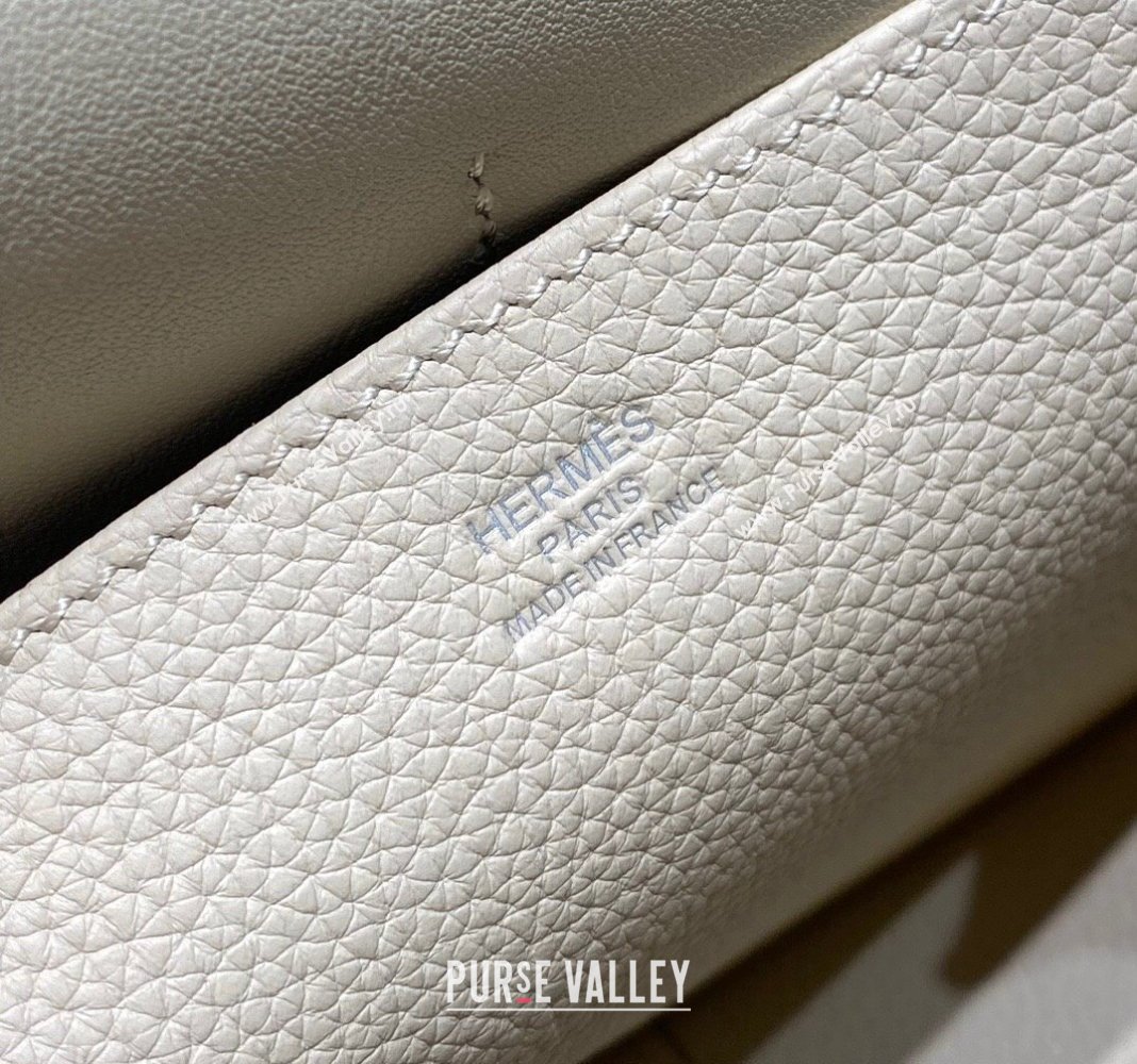 Hermes Halzan 25cm Bag in Togo Calfskin Cream White/Silver 2024 H092501 (FLB-240925005)