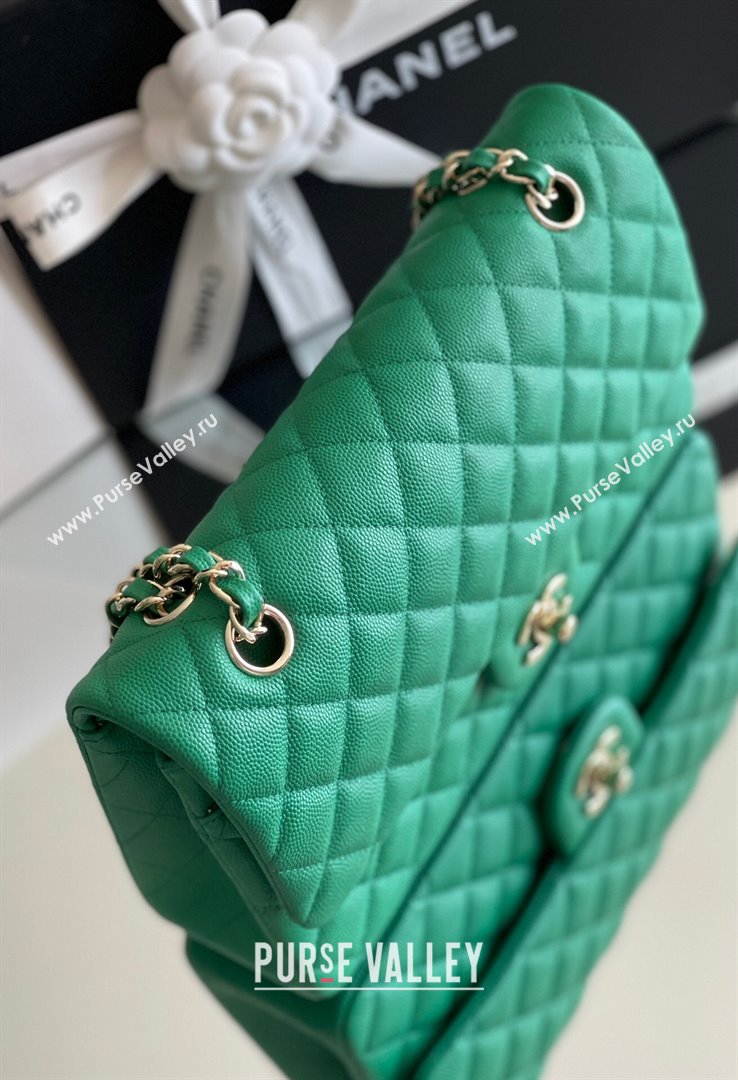 Chanel Grained Calfskin Medium Classic Flap Bag A01112 Green/Light Gold 2024 Original Quality (MHE-24061803)