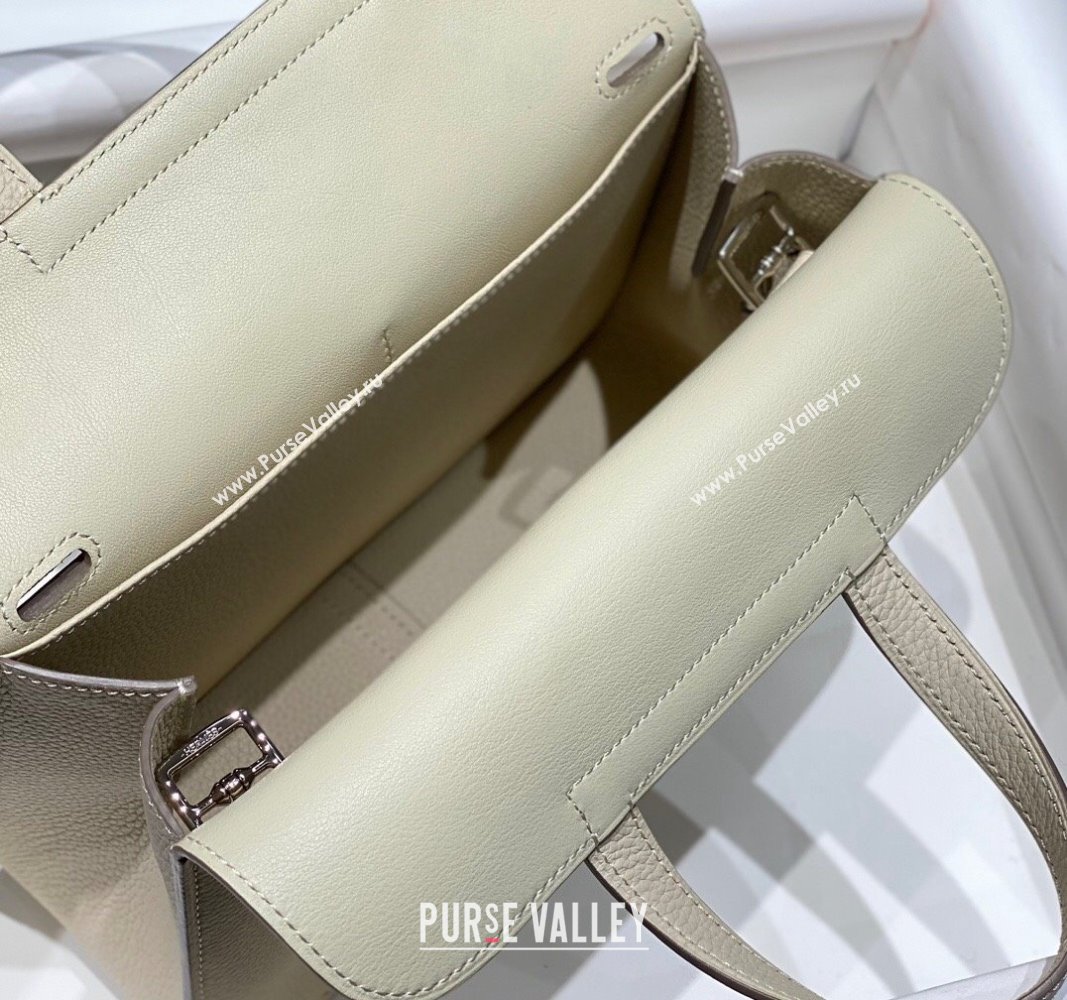 Hermes Halzan 25cm Bag in Togo Calfskin Cream White/Silver 2024 H092501 (FLB-240925005)