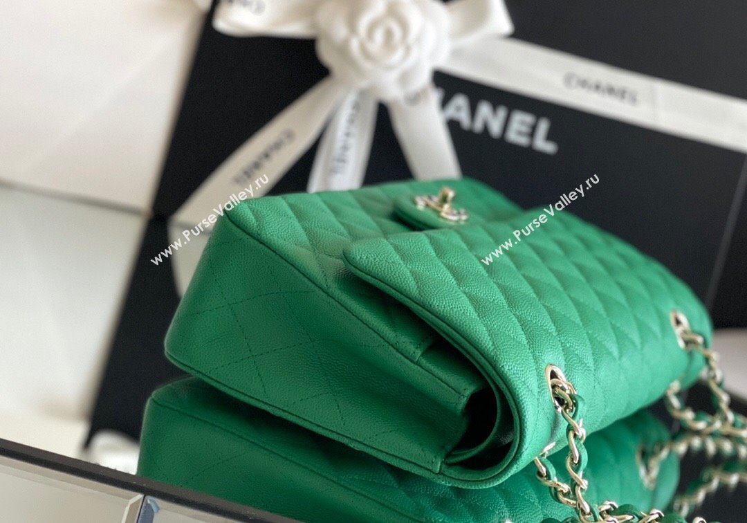 Chanel Grained Calfskin Medium Classic Flap Bag A01112 Green/Light Gold 2024 Original Quality (MHE-24061803)