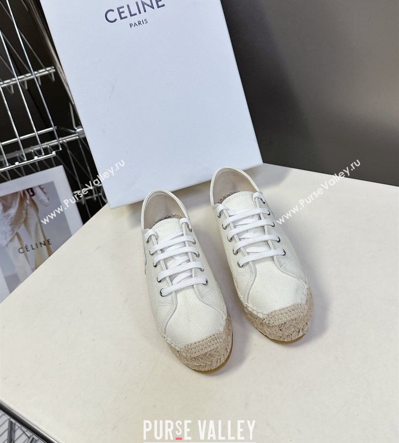 Celine Lace-up Platform Les Espadrilles in Cotton Canvas White 2025 (HQG-250709092)