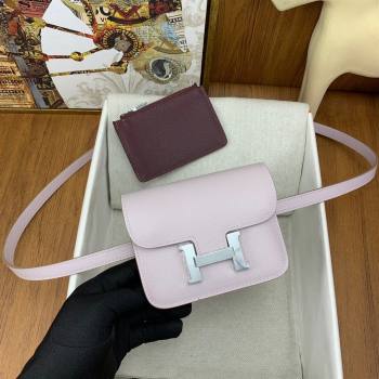 Hermes Constance Slim Wallet with Leather Strap in Evercolor Leather Dream Purple/Silver 2024(Handmade) (XYA-24080112)