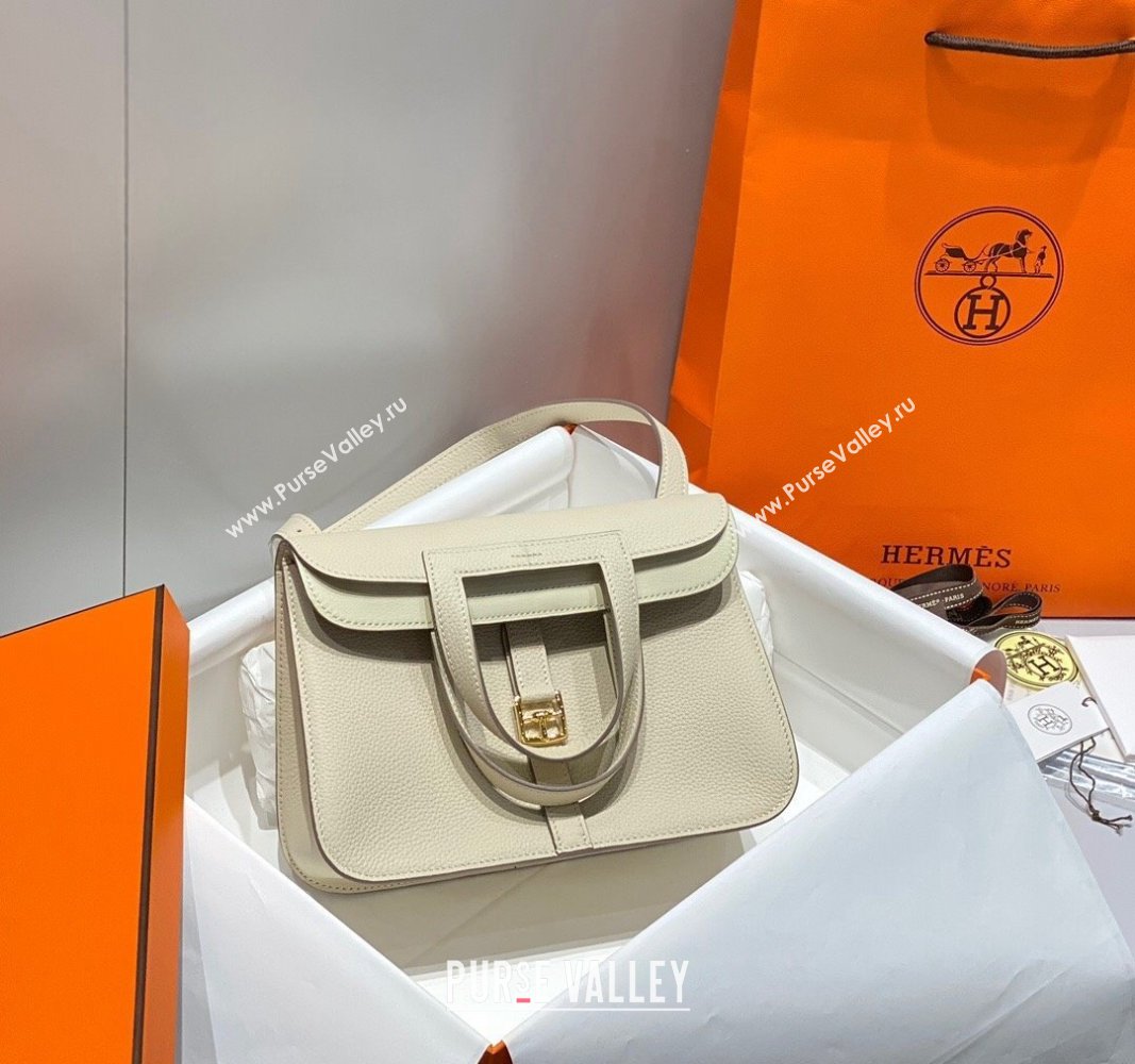 Hermes Halzan 25cm Bag in Togo Calfskin Cream White/Gold 2024 H092501 (FLB-240925006)