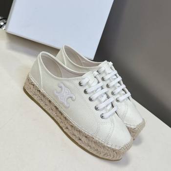 Celine Lace-up Platform Les Espadrilles in Cotton Canvas White 2025 (HQG-250709092)