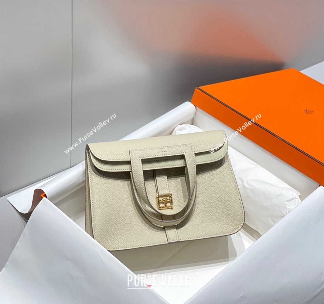 Hermes Halzan 25cm Bag in Togo Calfskin Cream White/Gold 2024 H092501 (FLB-240925006)