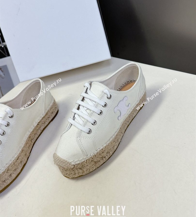 Celine Lace-up Platform Les Espadrilles in Cotton Canvas White 2025 (HQG-250709092)