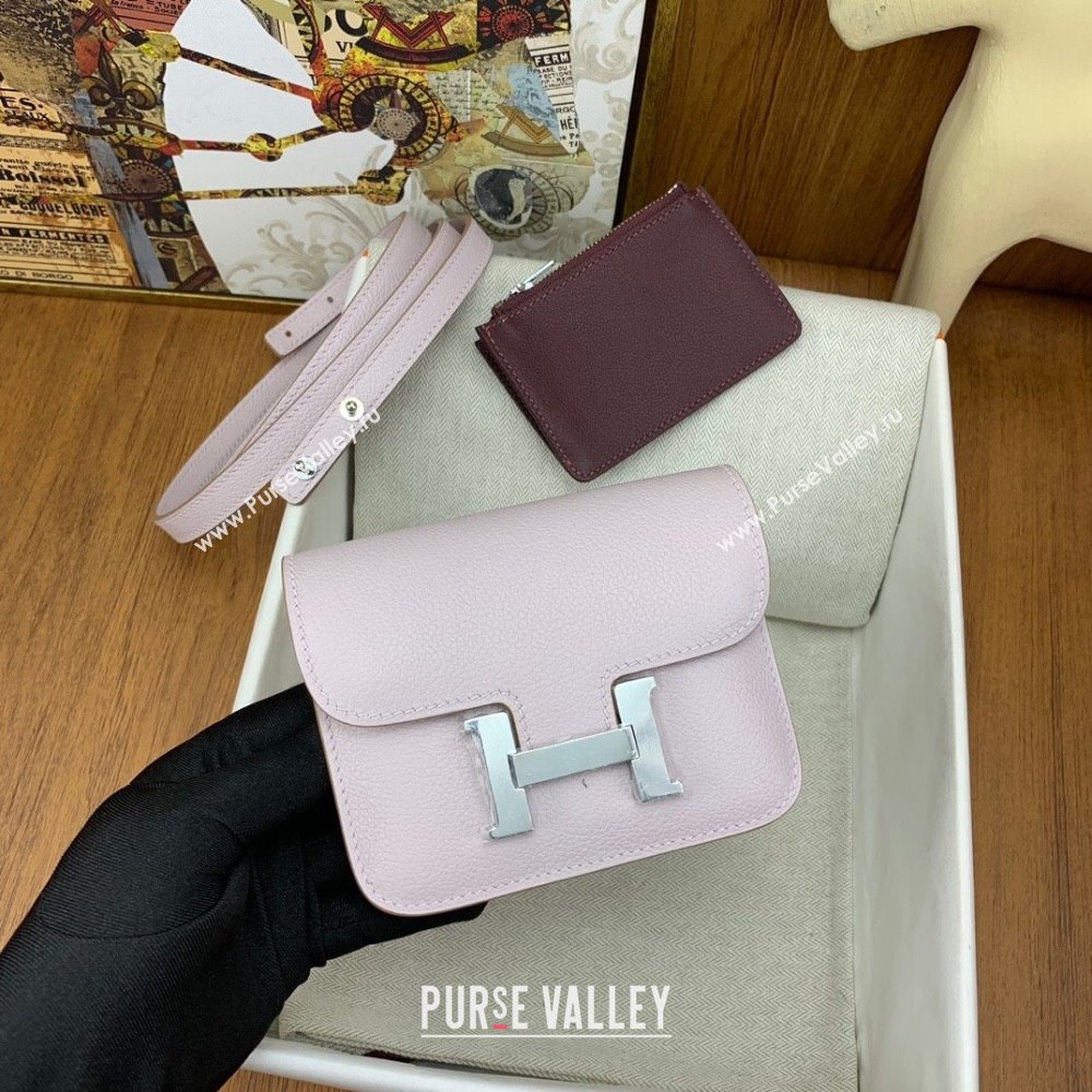 Hermes Constance Slim Wallet with Leather Strap in Evercolor Leather Dream Purple/Silver 2024(Handmade) (XYA-24080112)