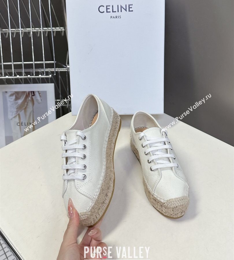 Celine Lace-up Platform Les Espadrilles in Cotton Canvas White 2025 (HQG-250709092)