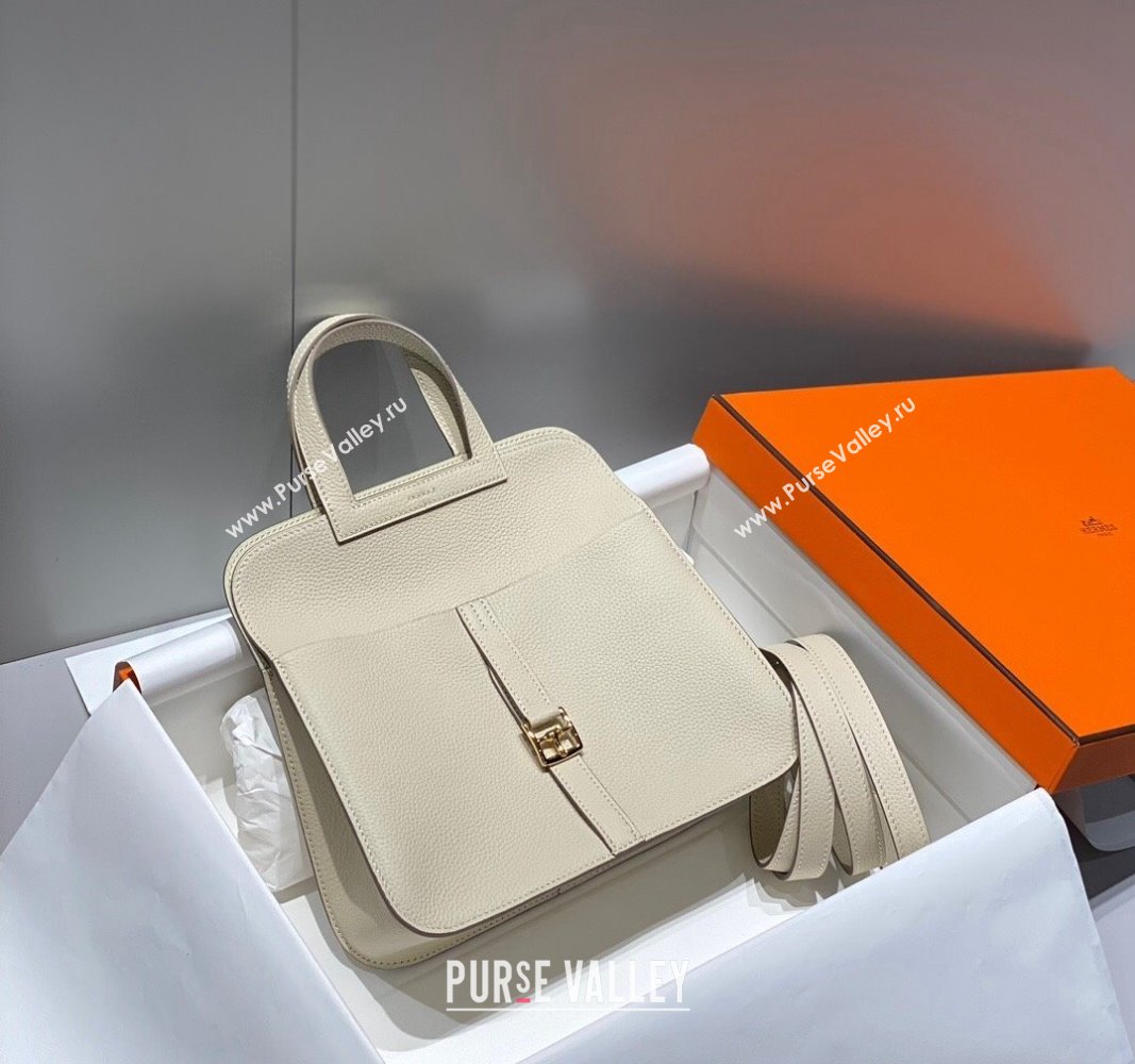 Hermes Halzan 25cm Bag in Togo Calfskin Cream White/Gold 2024 H092501 (FLB-240925006)