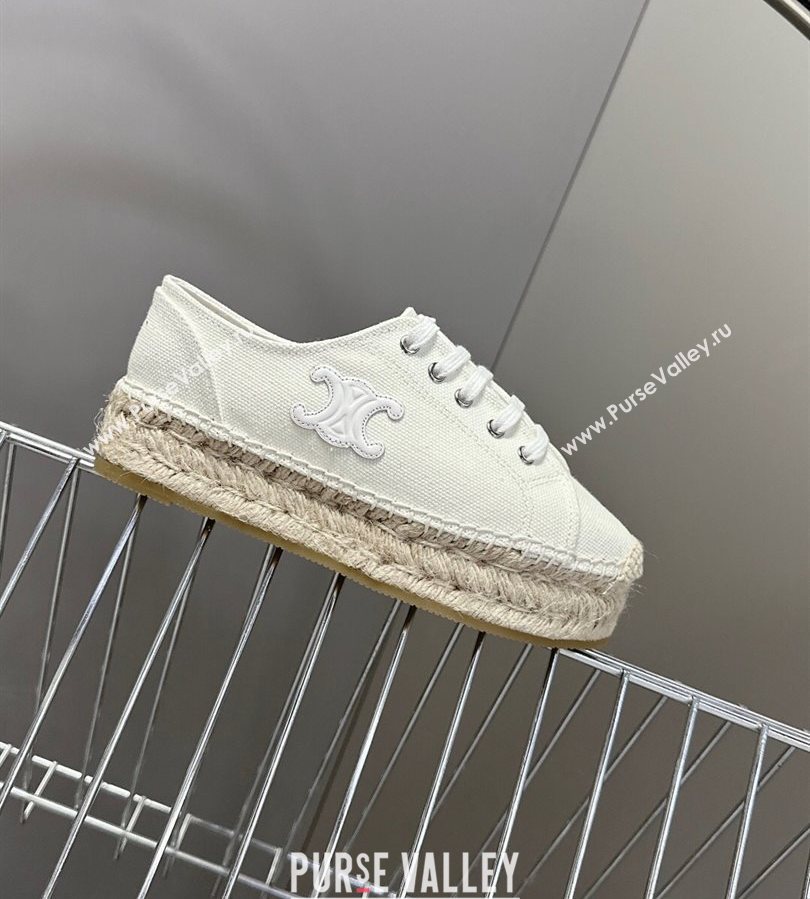 Celine Lace-up Platform Les Espadrilles in Cotton Canvas White 2025 (HQG-250709092)