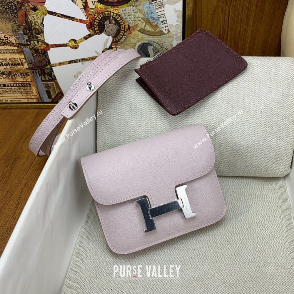 Hermes Constance Slim Wallet with Leather Strap in Evercolor Leather Dream Purple/Silver 2024(Handmade) (XYA-24080112)