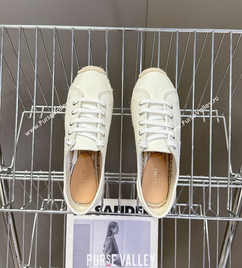 Celine Lace-up Platform Les Espadrilles in Cotton Canvas White 2025 (HQG-250709092)