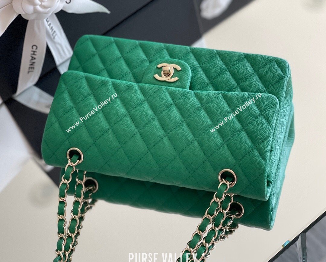 Chanel Grained Calfskin Medium Classic Flap Bag A01112 Green/Light Gold 2024 Original Quality (MHE-24061803)