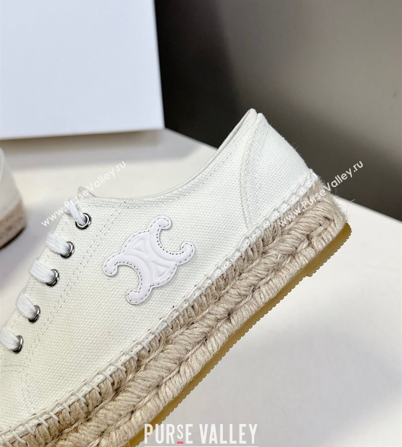 Celine Lace-up Platform Les Espadrilles in Cotton Canvas White 2025 (HQG-250709092)