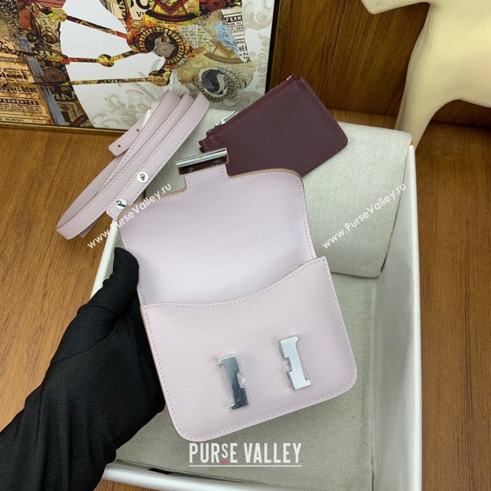 Hermes Constance Slim Wallet with Leather Strap in Evercolor Leather Dream Purple/Silver 2024(Handmade) (XYA-24080112)