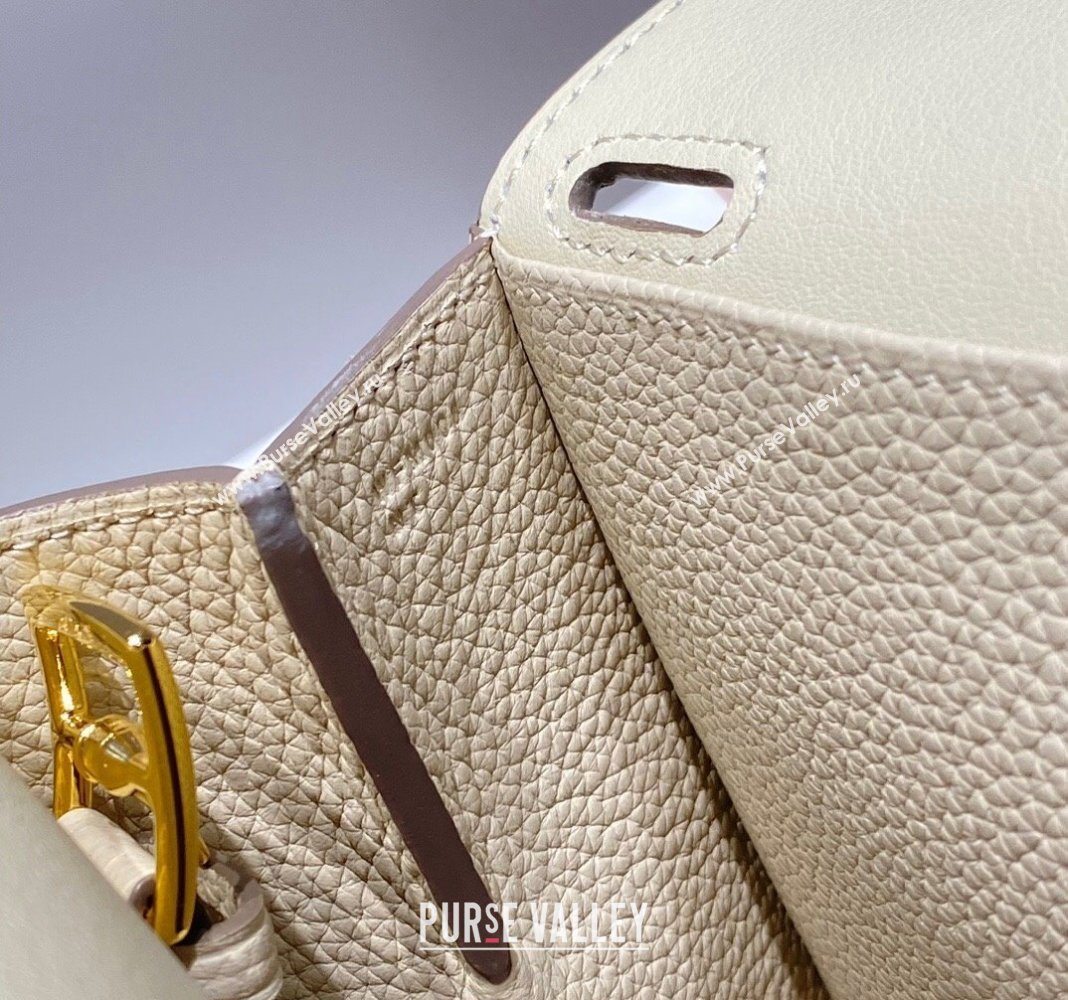 Hermes Halzan 25cm Bag in Togo Calfskin Cream White/Gold 2024 H092501 (FLB-240925006)